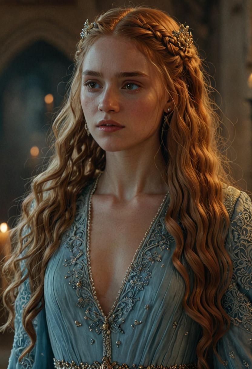 Elegant Princess in Luxurious Medieval Hall