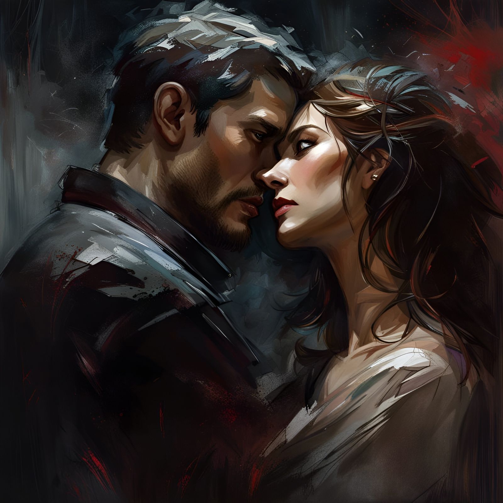 Vampire and Woman Embrace: Horror Art Poster