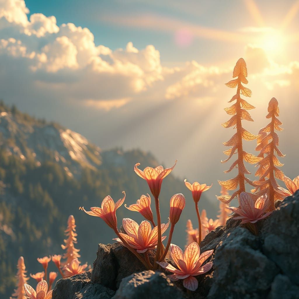 Ethereal Imaginary Plants Thrive in a Dreamy Mountain Landsc...