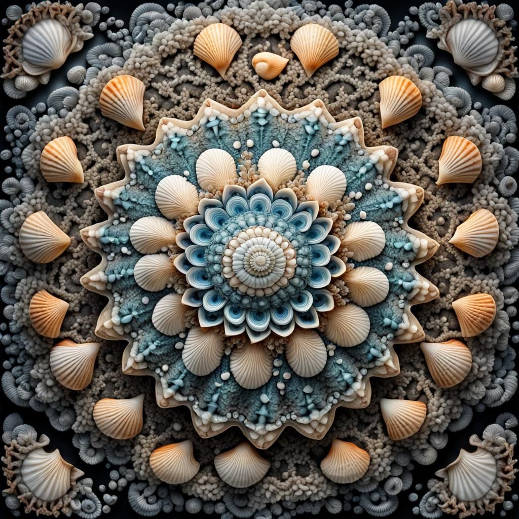 Intricate Seashell Mandala in Hyperrealistic Style