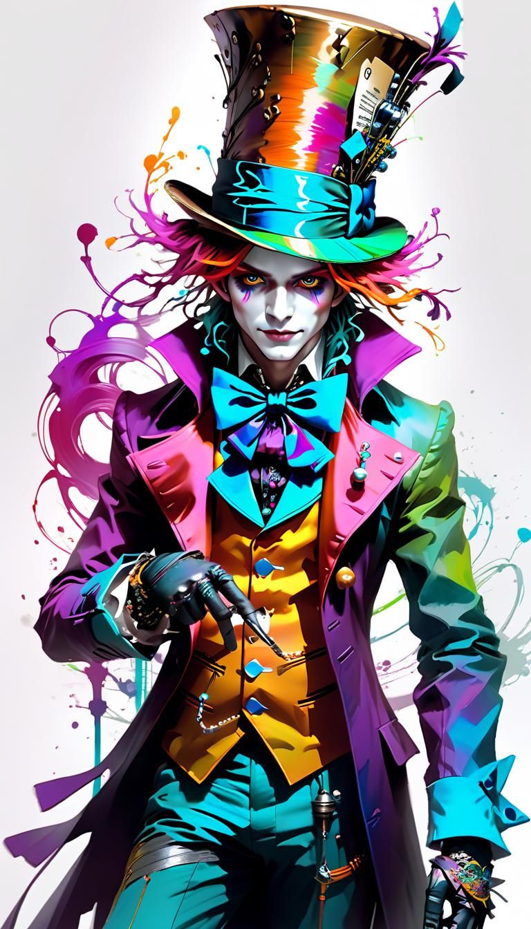 Aetherpunk Mad Hatter Anime Sketch in Vivid Colors