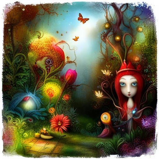 Enchanted Garden Scene in Detailed Matte Painting Style