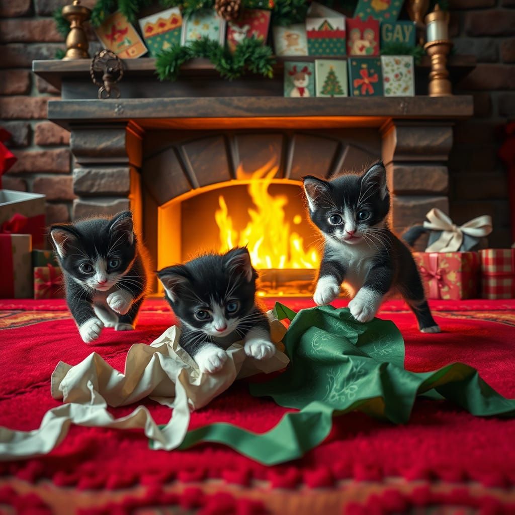 Joyful Tuxedo Kittens Play Amidst Festive Holiday Chaos in C...