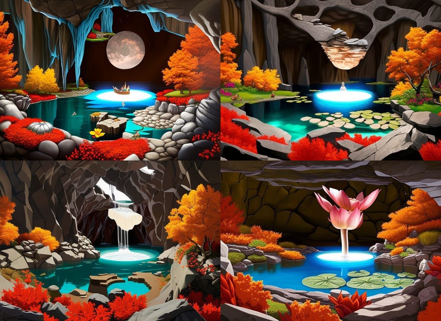 Stone Wishing Well in a Cave, Fantasy Painting