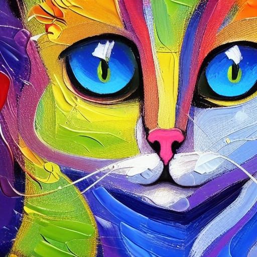 Talking Cat with Goatee in Impasto Oil Painting