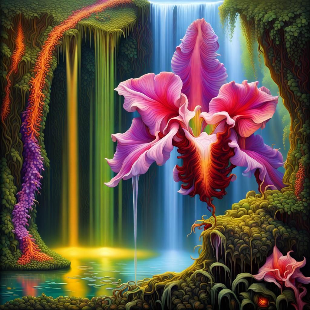 Intricate Macro Orchid Hybrid in Surreal Style