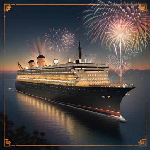 Art Deco Fireworks over Queen Mary, Long Beach