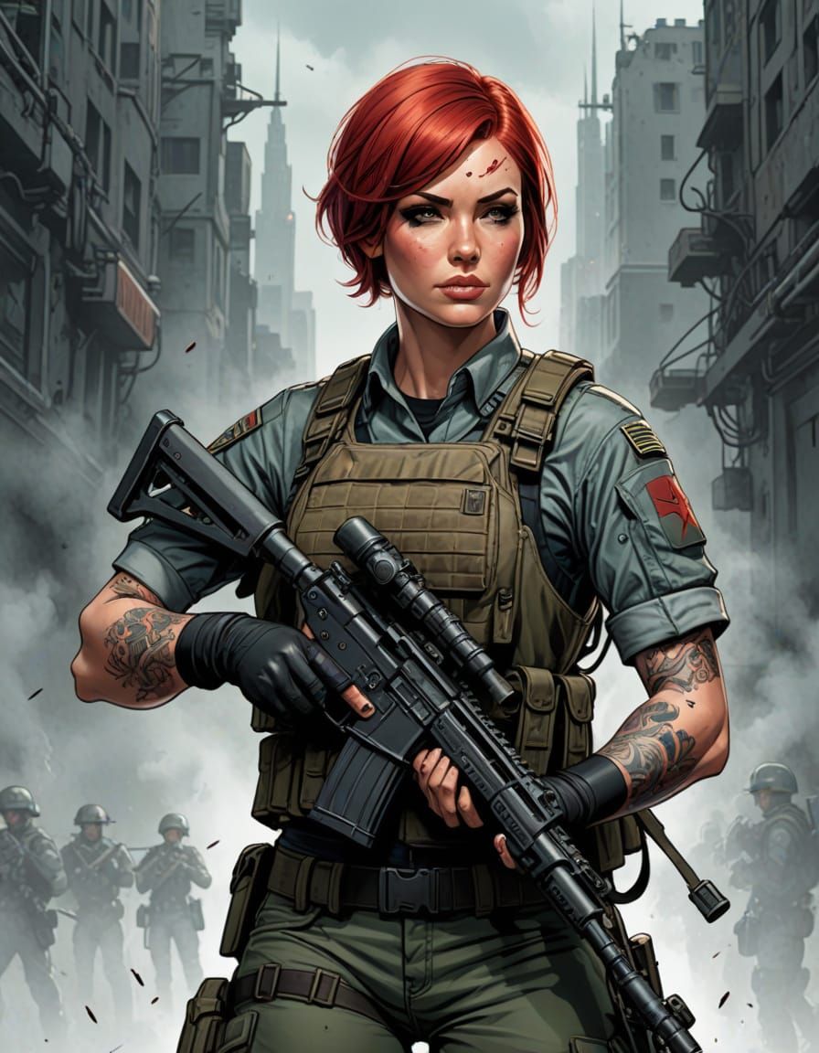 Sultry Female Warrior in Comic Book Art Style