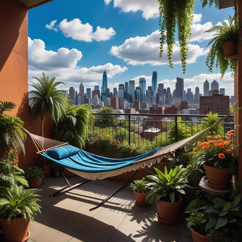 Serenity in the City: Urban Oasis with Hammock and Greenery