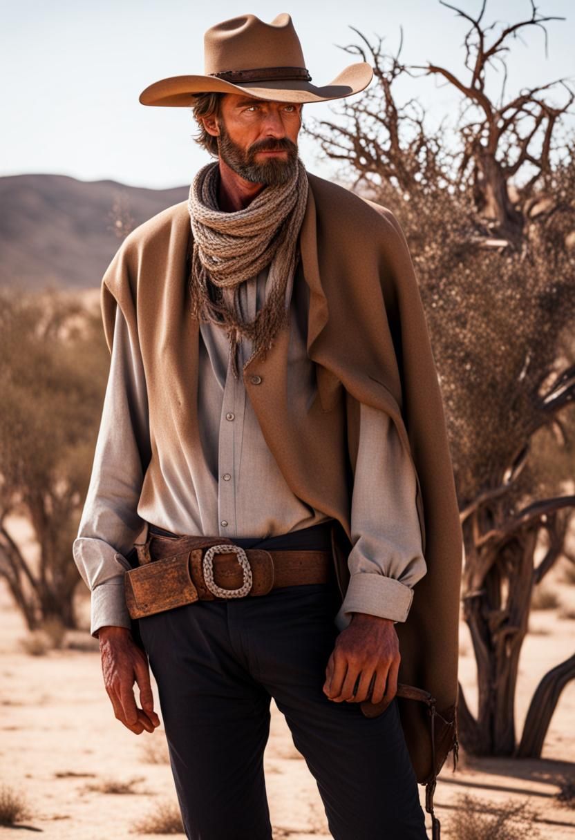 Western Man Contemplates Arid Desert Landscape