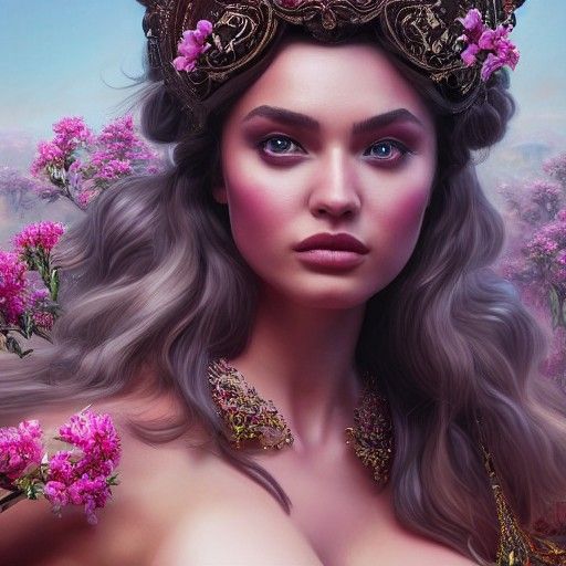 Elegant Goddess Portrait in Detailed Matte Painting Style