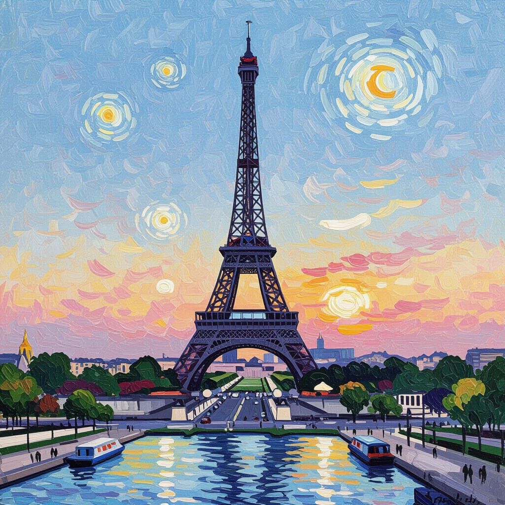 Eiffel Tower in Impressionist Style with Pastel Colors
