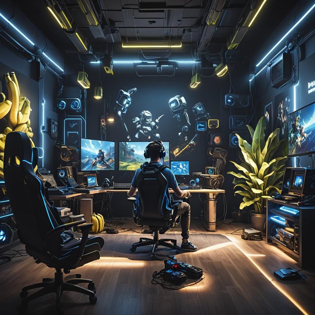 Hyperrealistic Gamer Room with LED Lighting in 3D