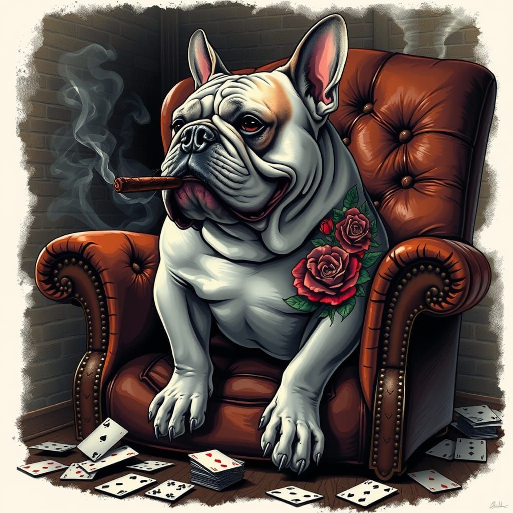 Majestic Bulldog in Vintage Leather Armchair