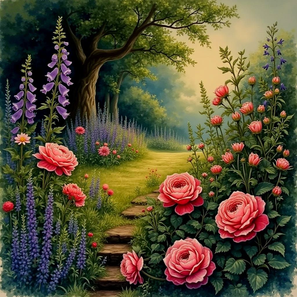 Alcohol Ink English Garden Cottage Painting