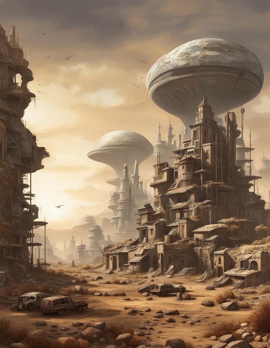 Guido Borelli An abandoned alien city made of biological materials. Faded colors. Dusty. Photorealistic finalRender