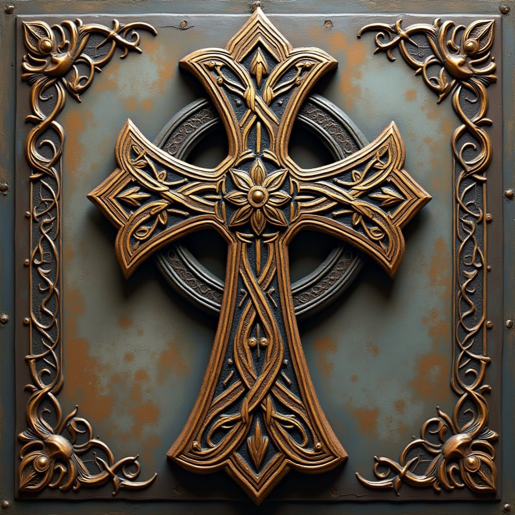 Ancient Celtic Cross Adorned Torque in Intricate Tattoo Styl...