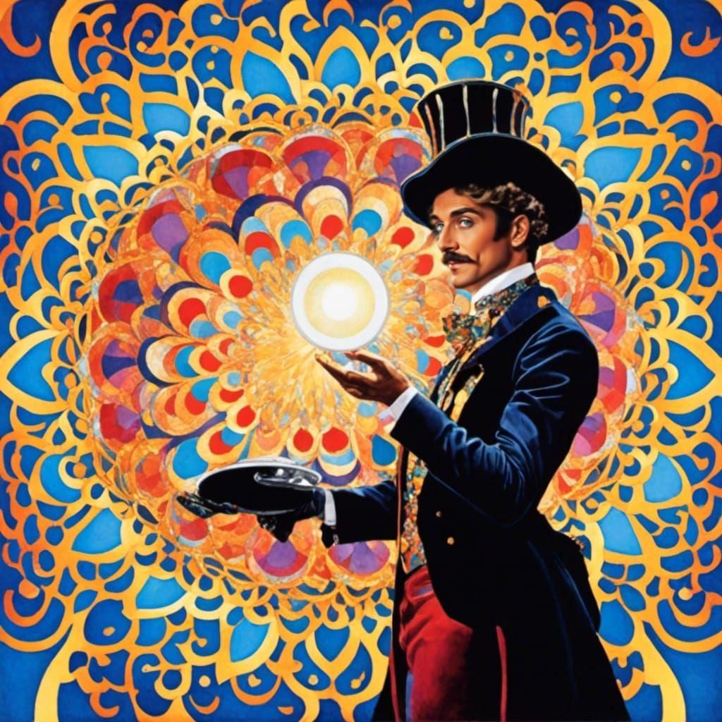 Psychedelic Magician in Sparkling Collage Style