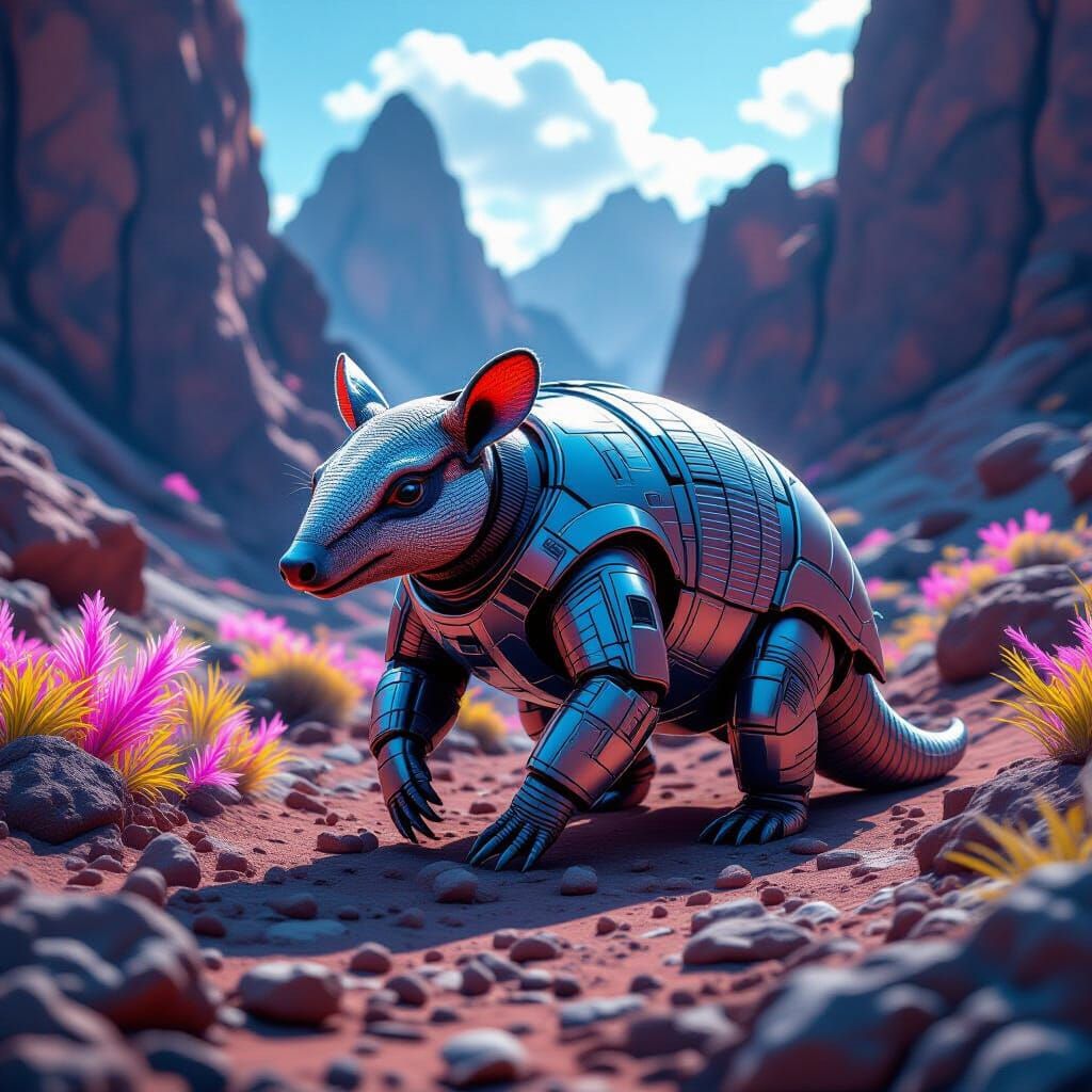 Armadillo in Spacesuit on Alien World: Hyperrealistic Art