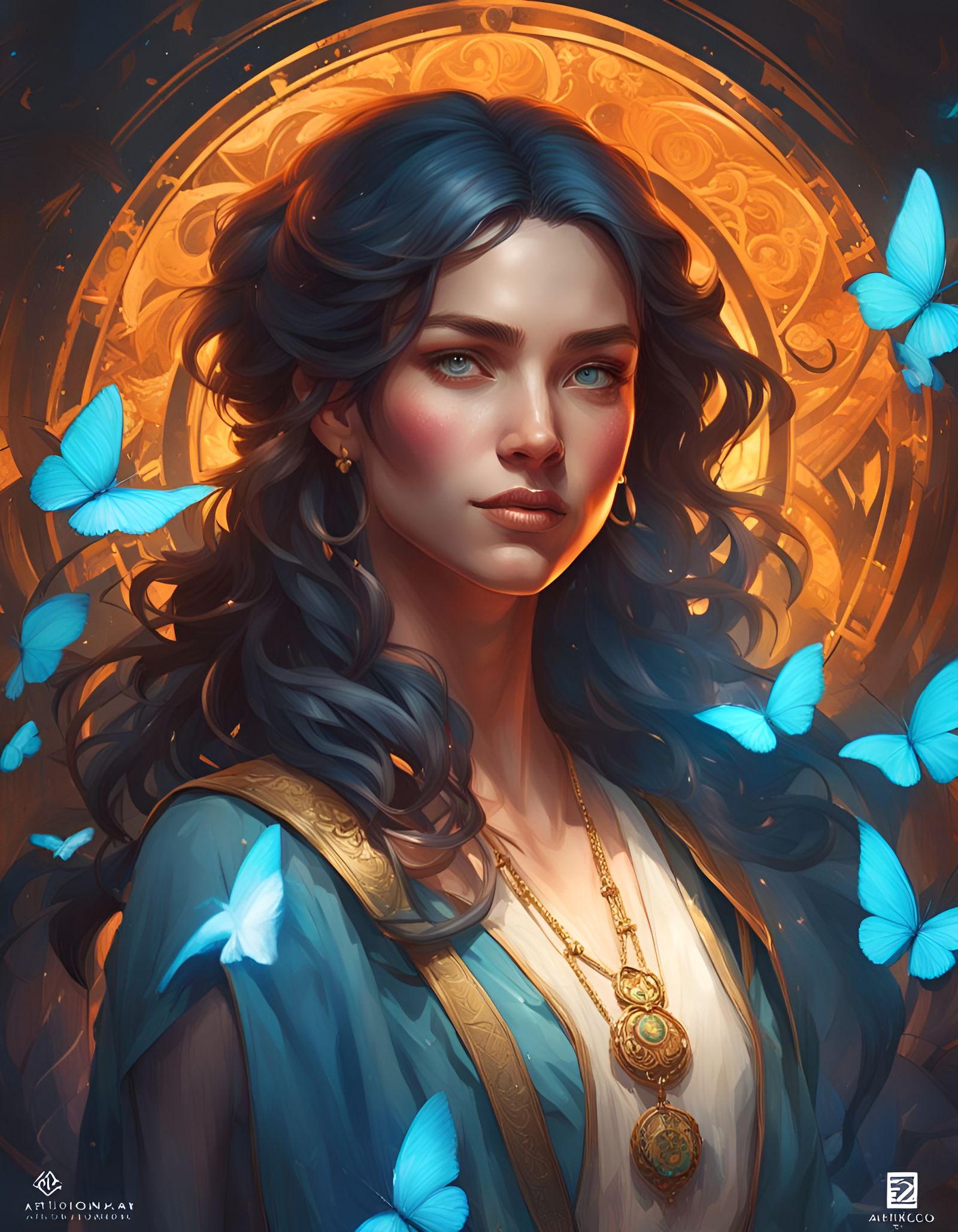 Intricate Portrait of a Woman with Blue Eyes