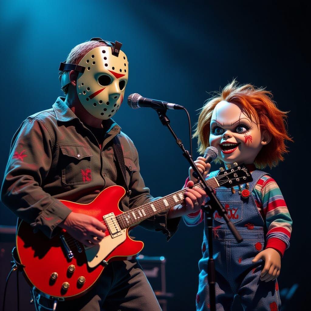 Jason Voorhees and Chucky Rock Out on Stage