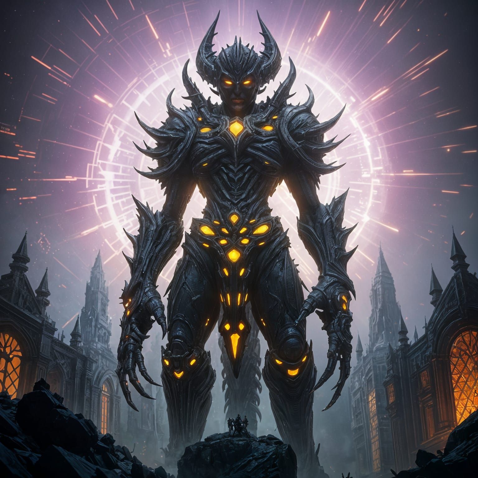 Giant Alien Commander in Dark Fantasy Exosuit