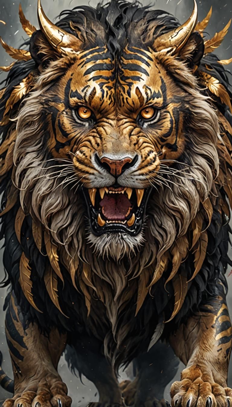 Epic Hybrid Creature: Lion-Tiger-Eagle Giant