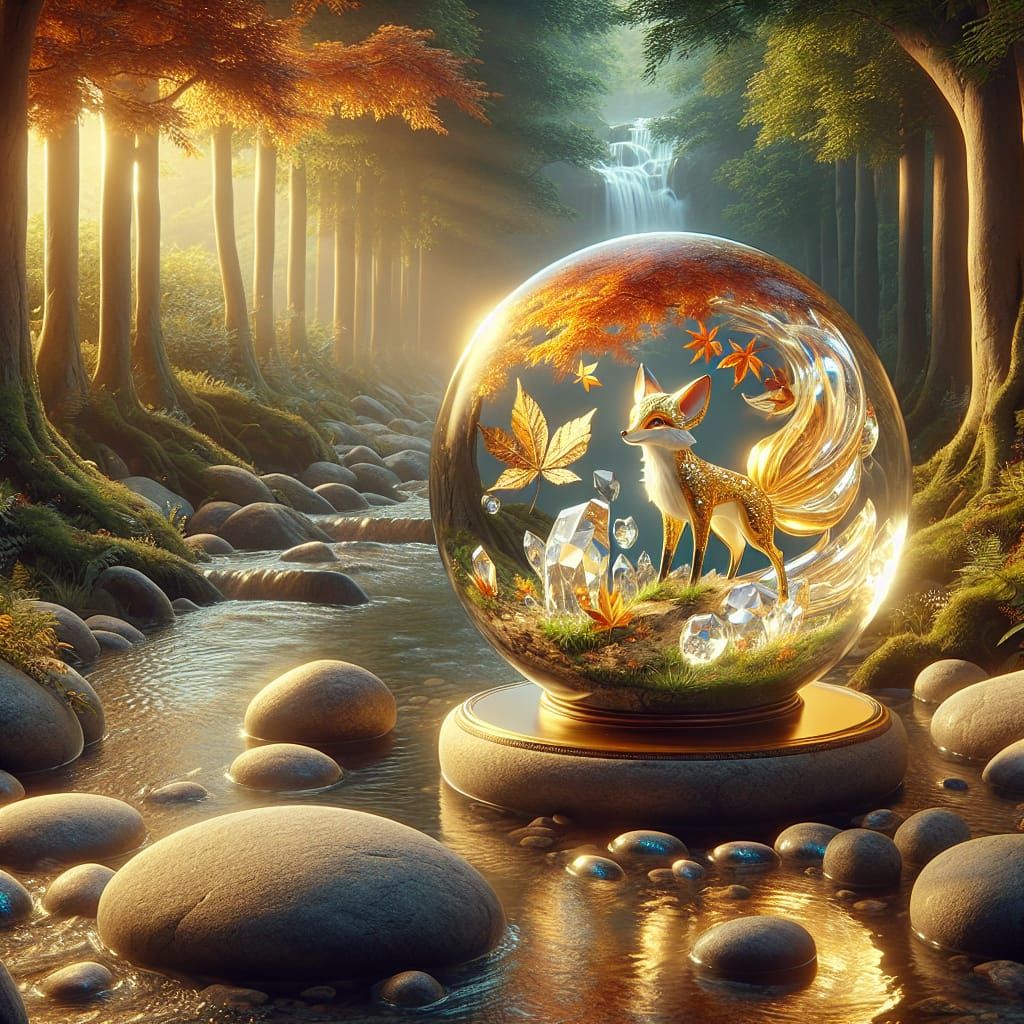 Crystal Ball with Mythical Fox, Fantasy Concept Art
