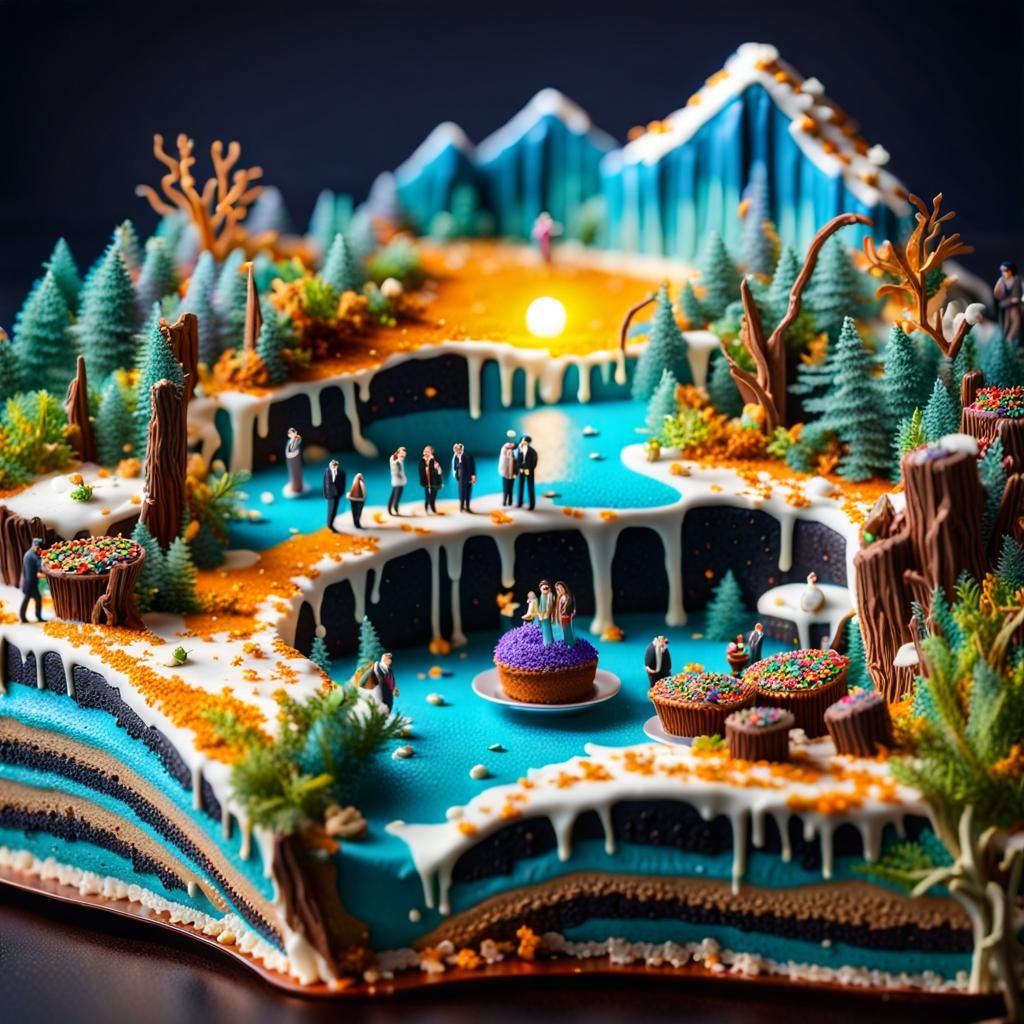 Microworld Inside Cake: 3D New Year's Scene