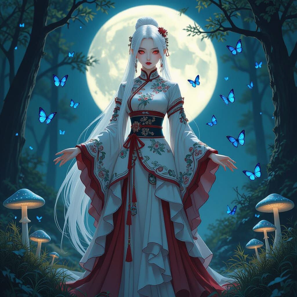 Moonlit Fantasy Forest Guardian with Chinese Fusion Attire