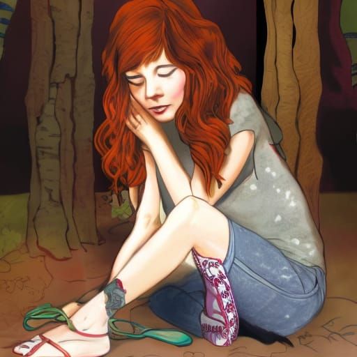 Hypnotized Redhead Shoe Removal: Intricate Comic Art