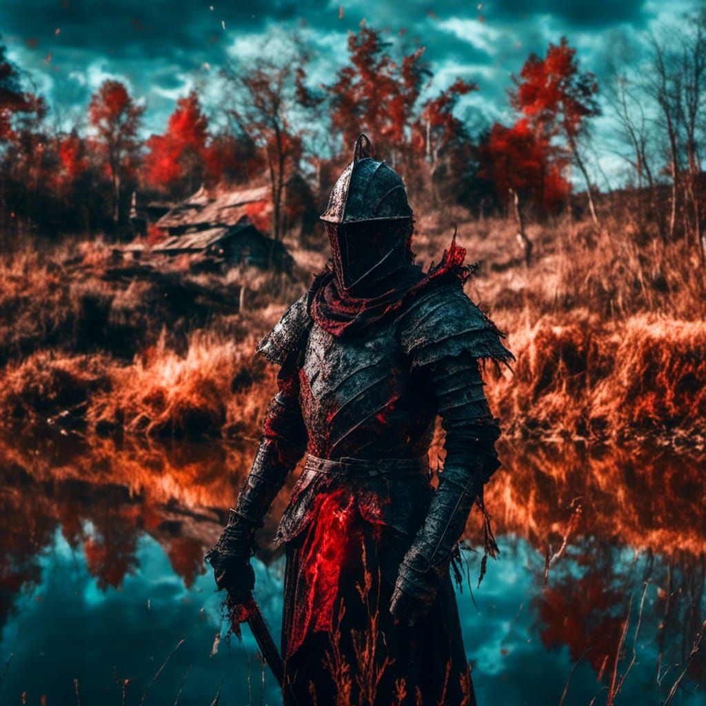 Medieval Black Knight with Red Energy Saber