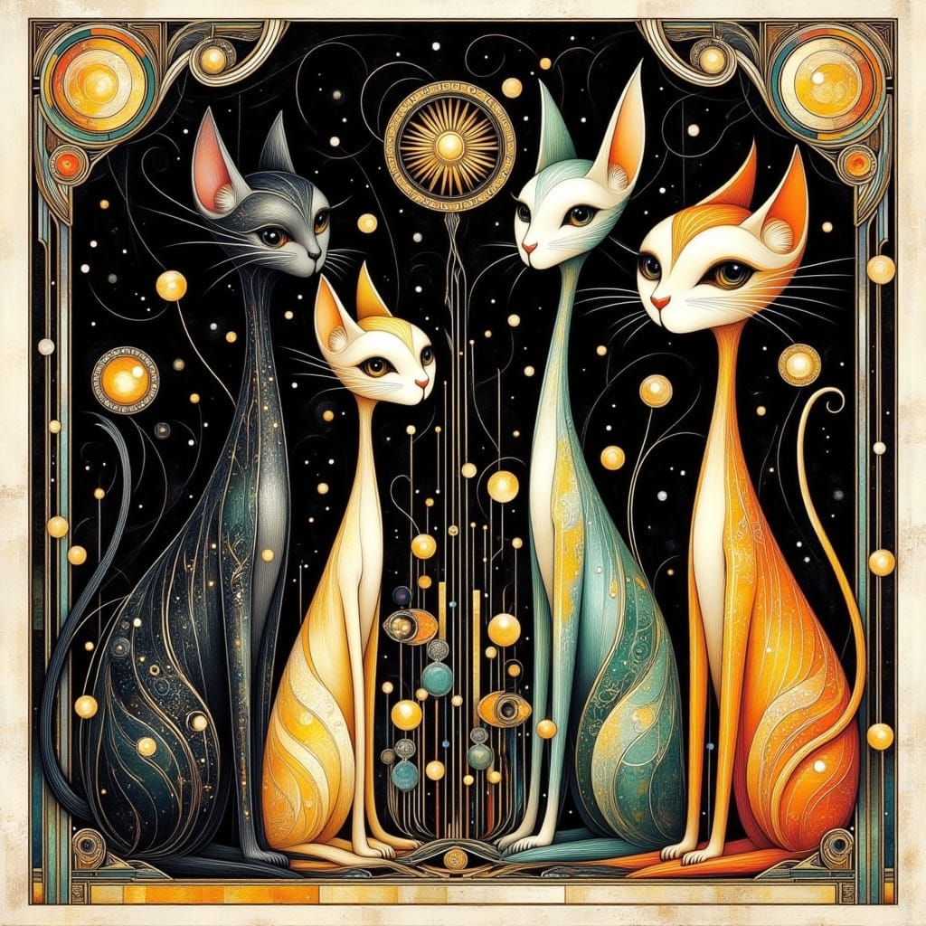 Glamorous Art Deco Cats in Vintage Velvet Dreams