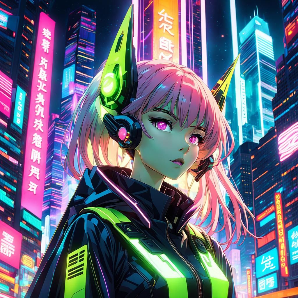 Anime Alien Girl in Neon City