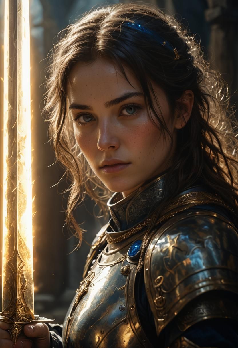Female Warrior in Glowing Armor Portrait