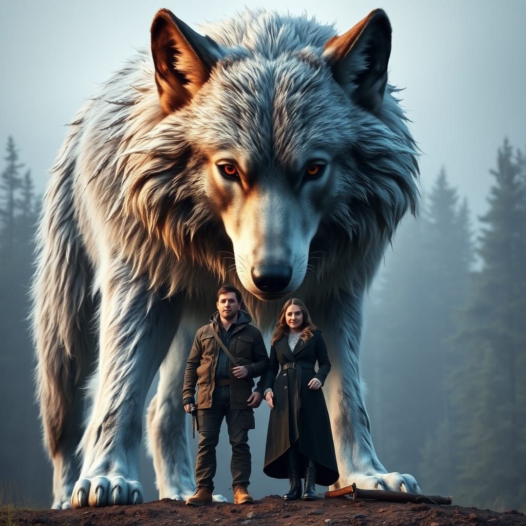 Giant Wolf Encounter: A Fantasy Scene