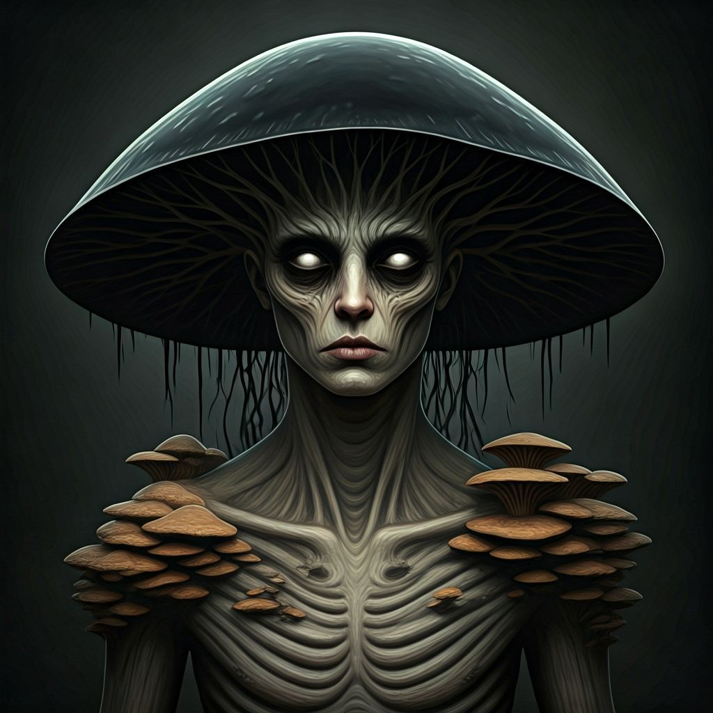 Myconoid with Dark Aura in Surrealist Style