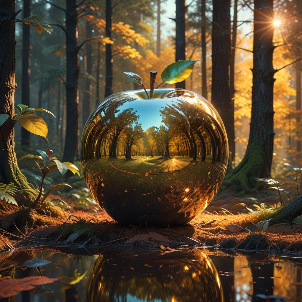Luxurious Golden Apple Illuminates Forest Glade