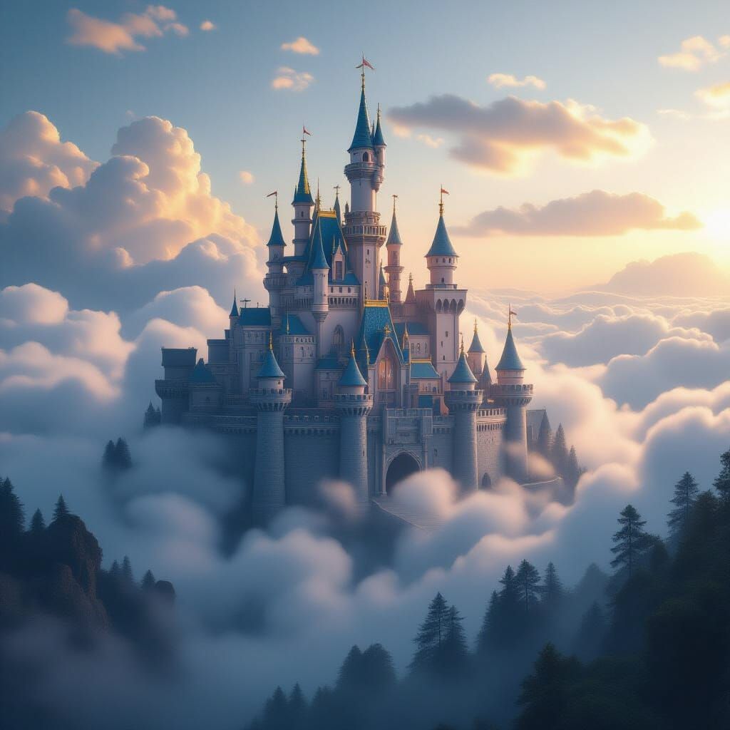 Magical Cloud Castles in Cinematic Film Style