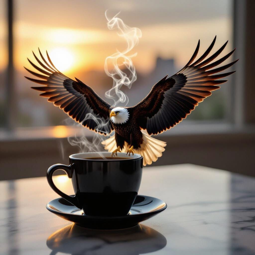 Eagle's Flight: Coffee Cup Creates Soaring Silhouette