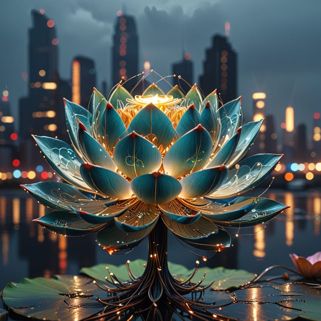Circuit Lotus Flower in a Hyperrealistic Style