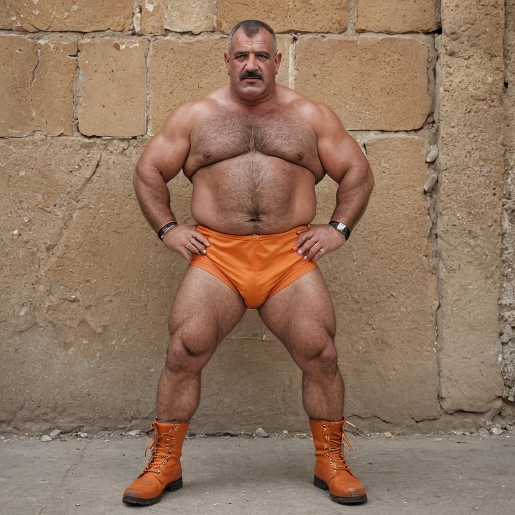 Muscular Palestinian Wrestler Posing Defiantly