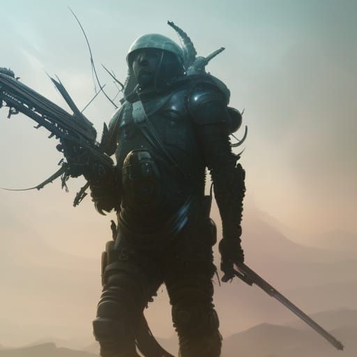 Martian Humanoid with Automatic Rifle, Digital Art