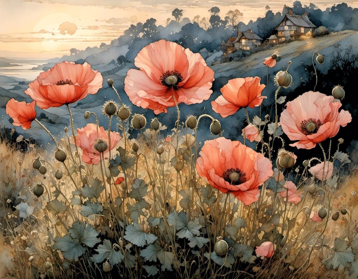 Vibrant Poppies in Gentle Twilight