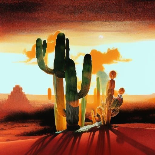 Desert Sunrise: A Photorealistic Cactus Landscape