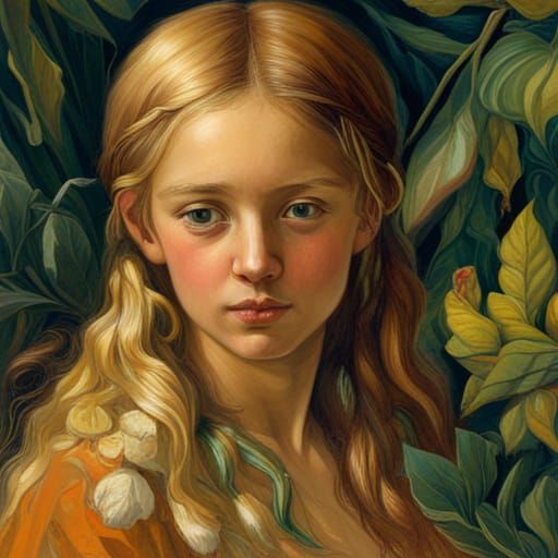 Portraits of a Young Girl in Victorian-Inspired Oil Painting...
