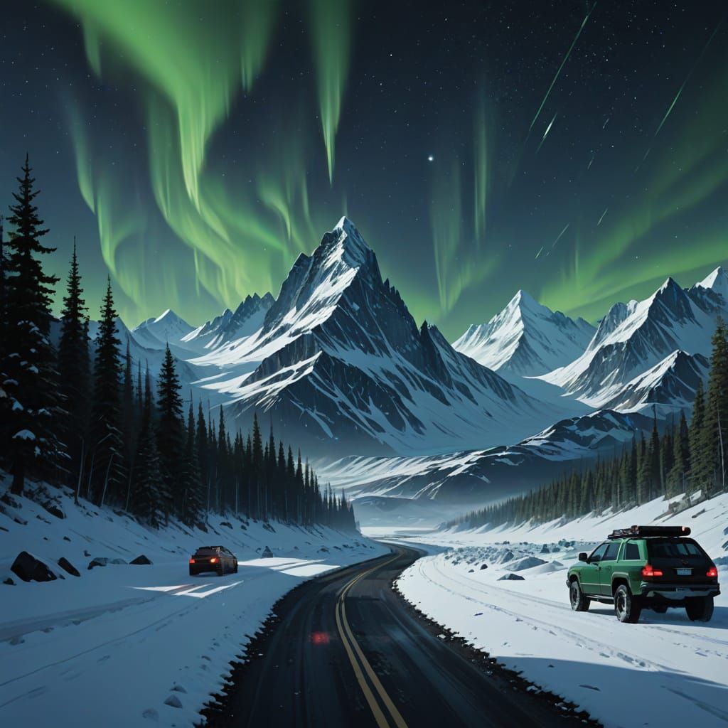 Ethereal Glacier Under Aurora Borealis in Digital Matte Pain...