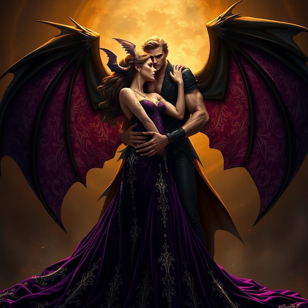 Dark Fae Prince and Bride in Passionate Embrace