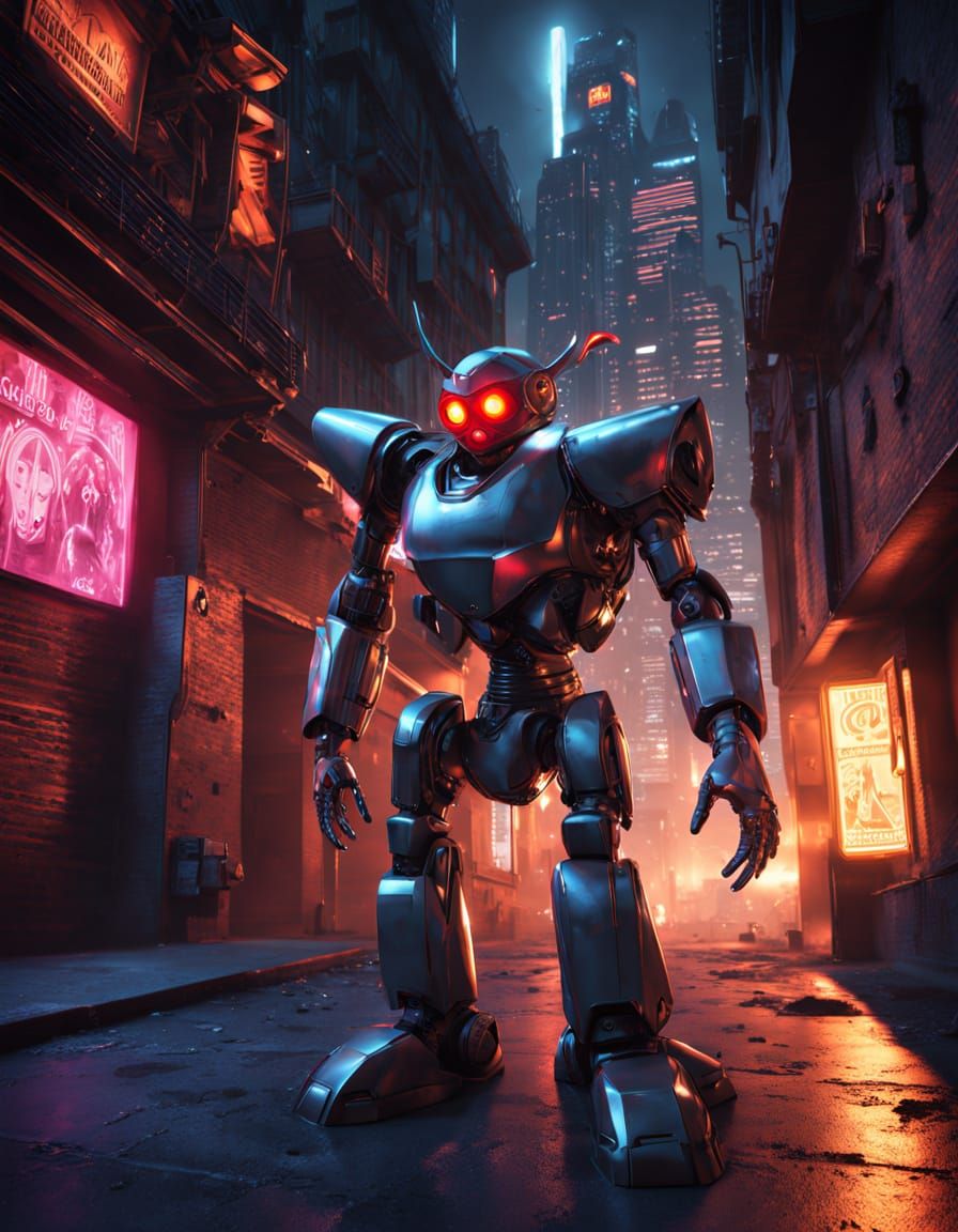 Pizza Robot Monster in Dark Alley: Manga Style