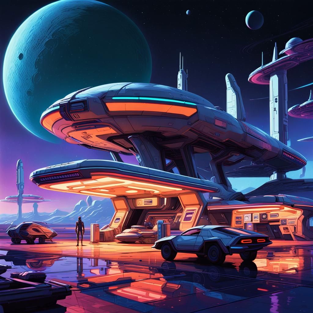 Futuristic Gas Station on Alien Planet